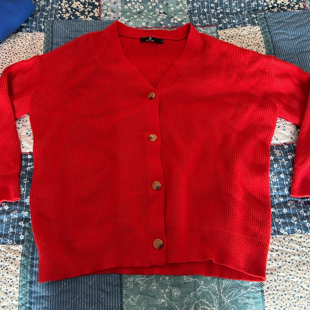 Vibrant Red Button-Up Cardigan